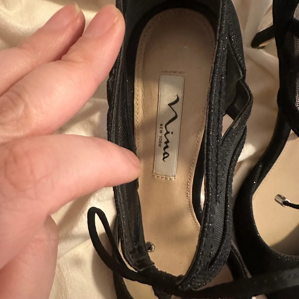 Nina Black Heels with Ankle Strap and Sparkle - Picture 4 of 5